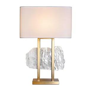 Art light primitive white stone crystal desk table lamp with fabric shade for living room studyroom